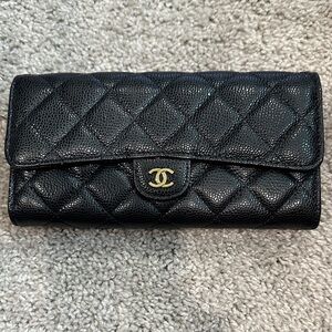Black Quilted Wallet with Gold Logo